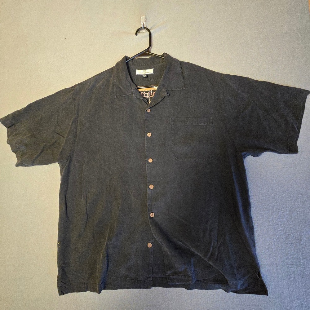 Tommy Bahama Mens XL Black Silk Bikinitini Martini Embroidered Camp Shirt XL